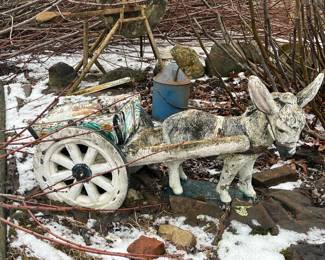 Cement Donkey With Cart Garden Decor