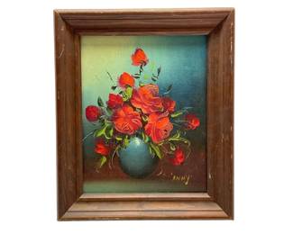 Signed Frame Bright Floral Painting - 12.5x10