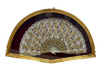 Antique Framed Lace And Mother Of Pearl Encased Fan