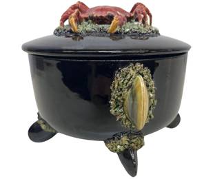Majolica Or Palissy Ware Ceramic Covered Crab Bowl