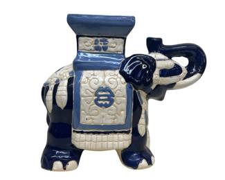 Ceramic Blue & White Elephant Plant Stand