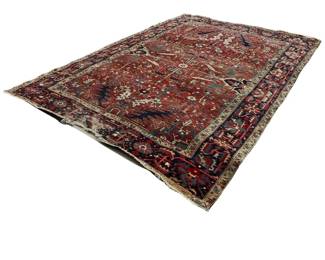 Semi Antique Woven Rug In Red And Blue -Shows Wear - 80.5 X 115