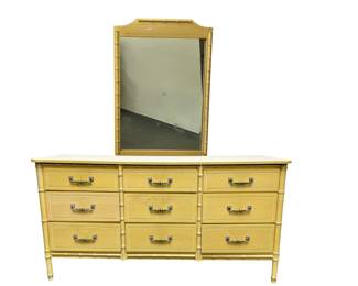 Vintage Bamboo Dresser And Mirror