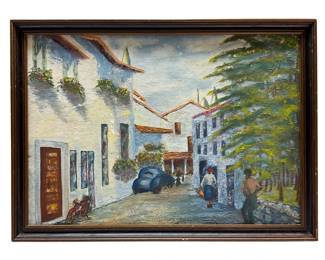 Framed Street Scene Painting - 20x14.5
