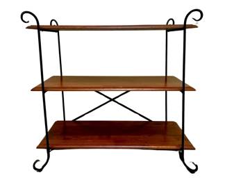 Wood And Scrolled Wrought Iron Shelf