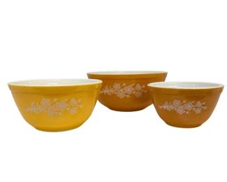 Orange & Yellow Floral Patterned Pyrex Mixing Bowls