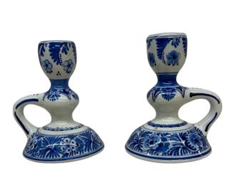 Pair Of Royal Delft Candleholders