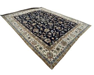 Navy Background With Pastel Pattern Hand Made Oriental Rug