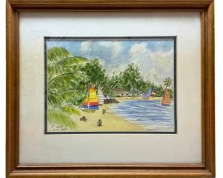 Framed Watercolor By Barbados's Artist Neville Crawford -15x17.5