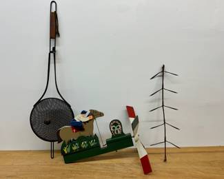 Folk Art Whirligig Vintage Handheld Popcorn Popper And Herb Dryer