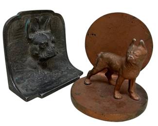 Vintage Bronze Bulldog & Iron Boston Terrier Face Bookend
