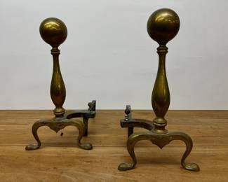 Heavy Vintage Brass Cannonball Andirons