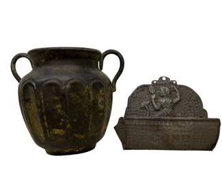 Early Tin Mermaid Comb Holder And Metal 2 Handle Vase