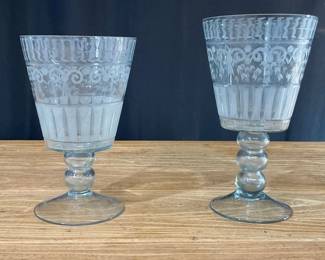 Etched Glass Footed Small Vases