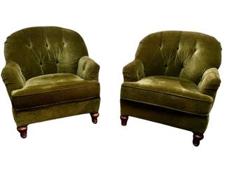 Moss Green Tufted Back Barrel Chairs