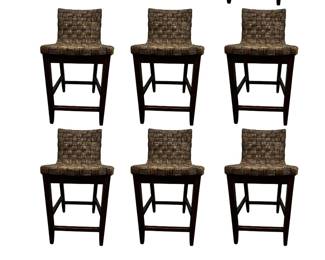 Six Woven Wicker Brown Pier One Stools