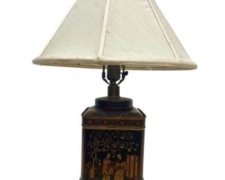 Vintage Chinoiserie Style Tin Tea Caddy Lamp Needs Rewiring