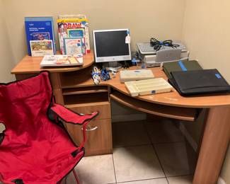 Computer desk, books