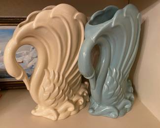 Art Deco Swan on Lake Ceramic vases by Haeger