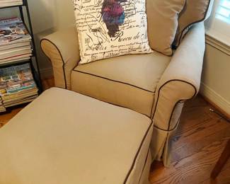Bayside Chair and Ottoman by Crate Barrel, fabric Perry Hazy with Lee Welting