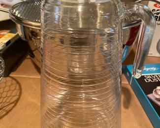 Vintage Pasabahce Turkish horizontal line glass water pitcher