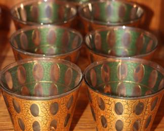7 Vintage MCM Culver 22kt Gold/Green Pisa Piza Bar Glasses