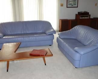 Natuzzi Blue Leather Sofa/Loveseat