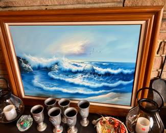 Framed Seascape Oil Painting by B. Russel