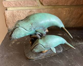 Bronze Bowhead Whale & Calf Sculpture by Phil Vanderlei