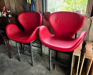 Pair of Red Mid Century Swan Chairs