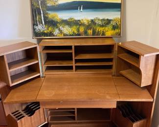 Danish Modern Teak Collapsible “Magic Box” Home Office Secretary Desk