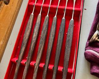 Set of 6 Teak Wood Fondue Forks