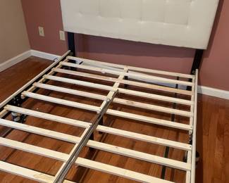 Full Size Bed Frame with White Tufted Headboard