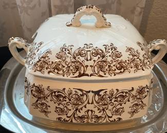 Ashworth Brothers Brown Transferware Casserole Tureen with Empress Pattern