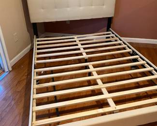 Full Size Bed Frame with White Tufted Headboard

