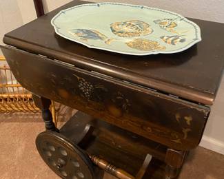 Wood Cart Drop Leaf Tea Cart with Fruit Design