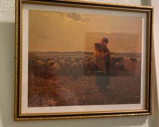 Framed Print of "Shepherdess with Her Flock" by Jean-Francois Millet