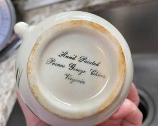 Hand Painted Prince George China Creamer & Sugar Bowl