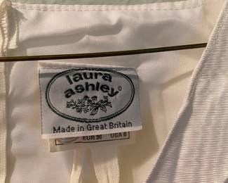 1970's Laura Ashley White Dress with Pleated Front