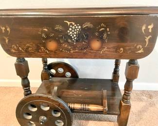 Wood Cart Drop Leaf Tea Cart with Fruit Design