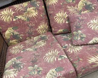 Brown wicker Chair and Bench with Palm Leaf Pads