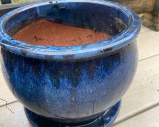 Blue Drip Glazed Ceramic Planter