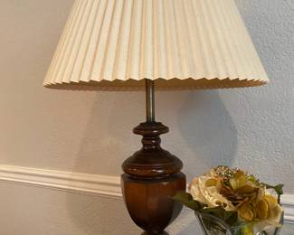 Wood Carved Table Lame with Cream Shade