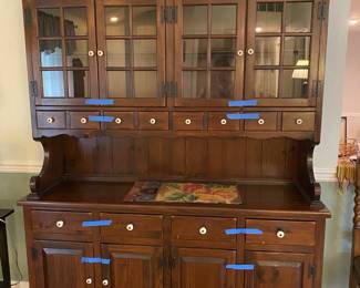 1970's Antiqued Tavern Pine Hutch