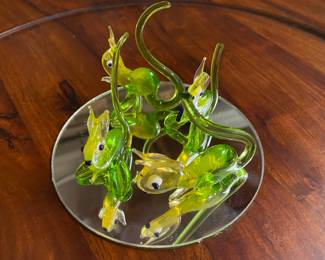 4 Green Blown Glass Kangaroo Figurines