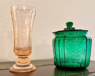 Glass Mayfair Emerald Green and Indiana Glass Pink Hurricane