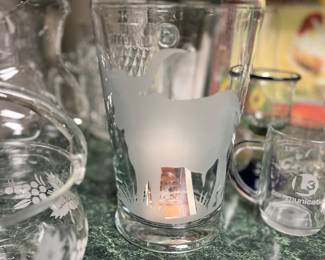 Etched glass pitcher