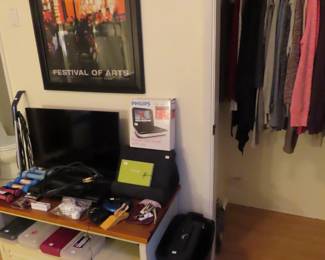 TEV, clothing, portable DVD player, shredder. floor steamer, hand vac.