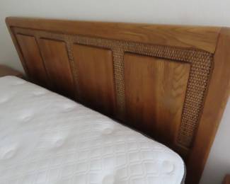 Queen size deadboard with rattan and wood.