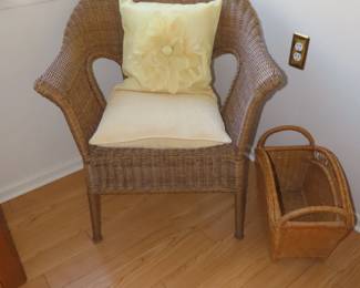 Rattan chair and magazine basket.